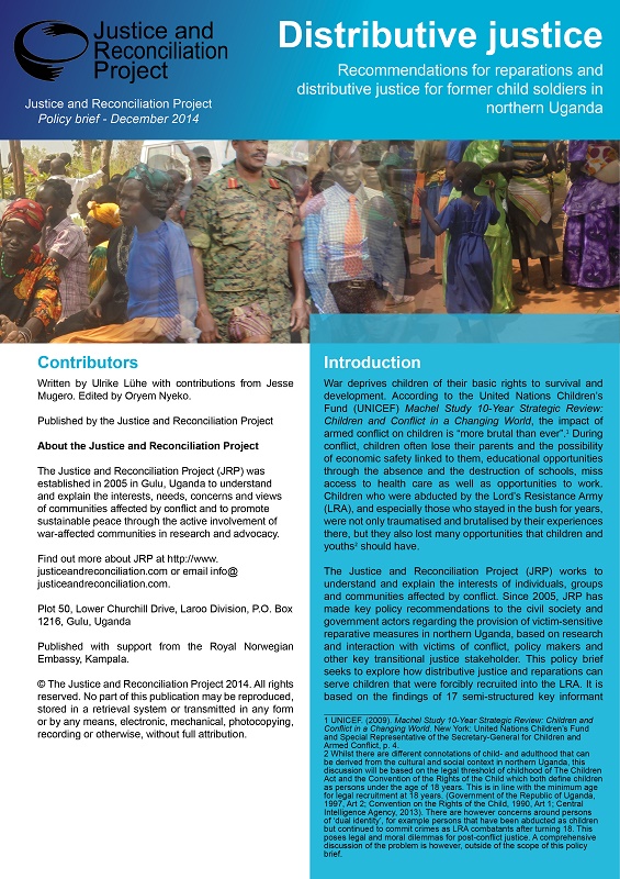 Distributive Justice - Recommendations for reparations for former child soldiers