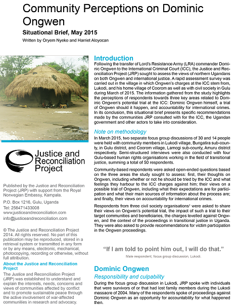 Community Perceptions on Dominic Ongwen, Situational Brief, May 2015
