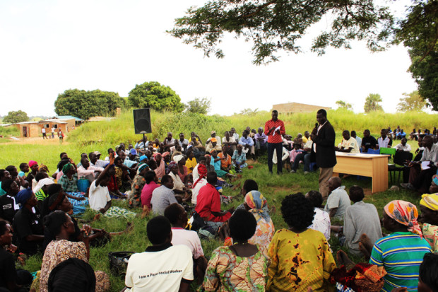Lamogi sub-county official speaks during a community dialogue with the families of missing persons in Amuru on 26 August 2015.