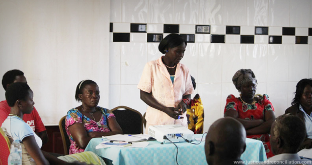 Members of the Women's Advocacy Network present during a dialogue between war-affected women and cultural leaders on the reintegration of children born of war in northern Uganda, held in Gulu on 28 April 2016.