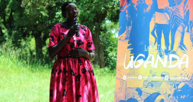 A woman speaks during a dialogue in Lukodi village, Bungatira sub-county.
