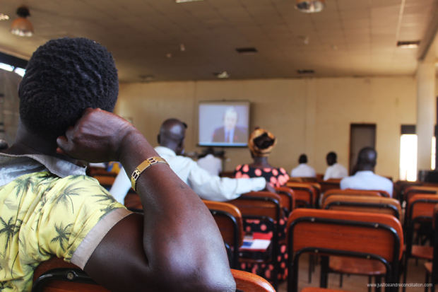 People watch Dominic Ongwen's trial at the International Criminal Court in Gulu, 16 January 2017. Credit: Oryem Nyeko.