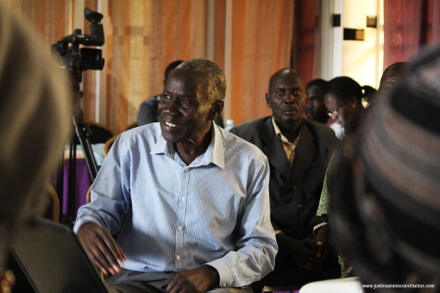 Rwot Jeremiah Bongojane speaks during a cultural leaders dialogue between survivors of conflict-SGBV and cultural leaders from across northern Uganda on 28 April 2016 in Gulu.